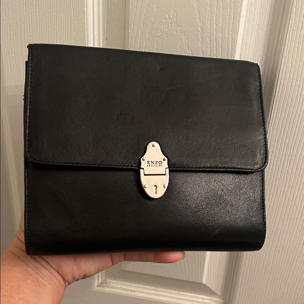 Enzo Angiolini Black Leather Clutch Bag – Classic Vintage 8.5” x 7”
